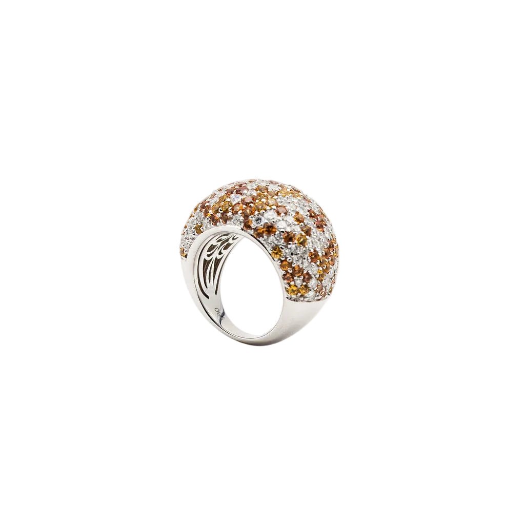Bague Dôme en or blanc, saphirs jaunes et diamants - Castafiore