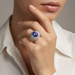 Bague Dôme en or blanc, tanzanite et diamants - Castafiore