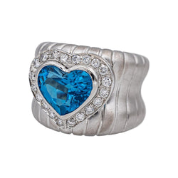 Bague Dôme en or blanc, topaze et diamants - Castafiore