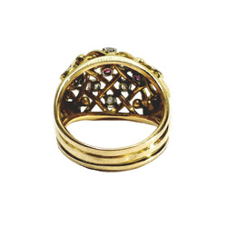 Bague Dôme en or champagne, rubis et diamants - Castafiore