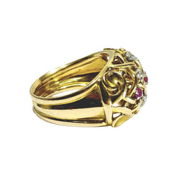 Bague Dôme en or champagne, rubis et diamants - Castafiore