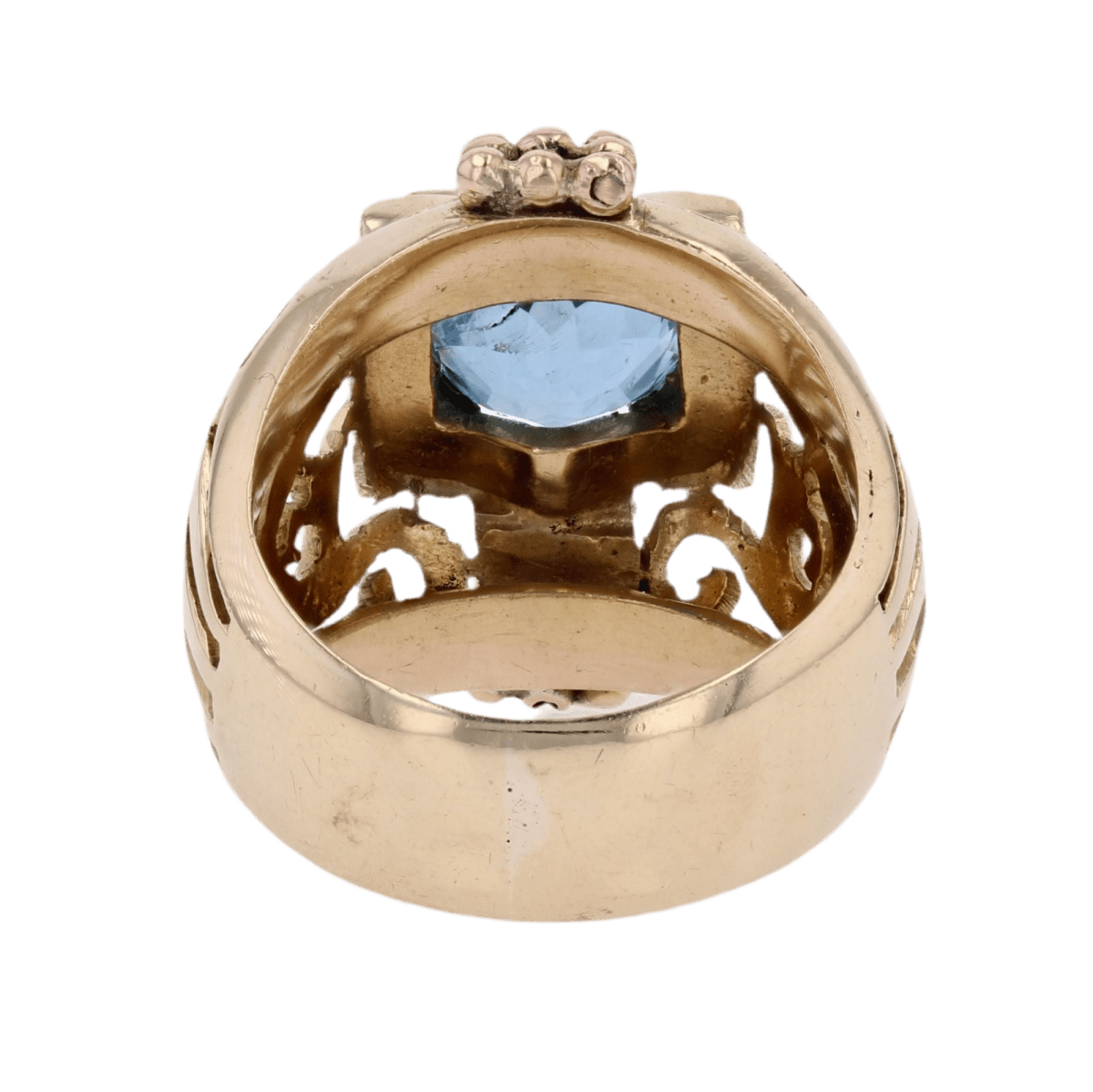 Bague Dôme en or jaune, aigue - marine et perles - Castafiore