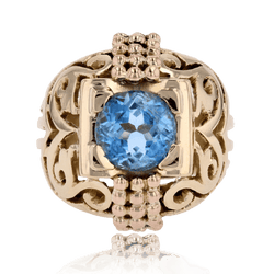 Bague Dôme en or jaune, aigue - marine et perles - Castafiore