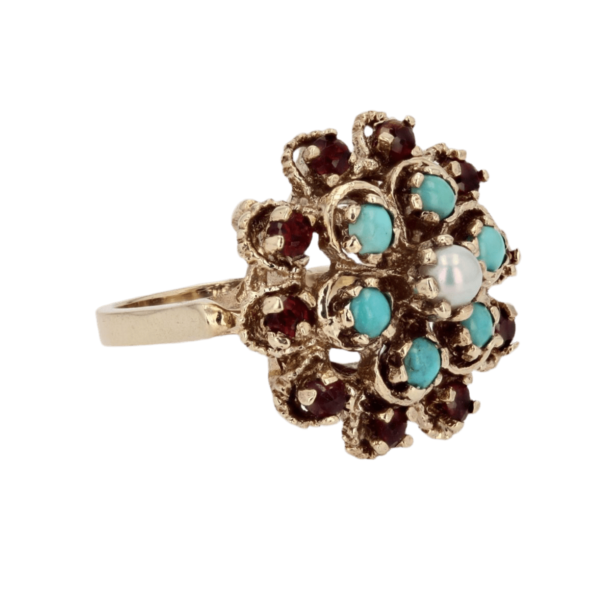 Bague Dôme en or jaune, citrines, turquoises et perles - Castafiore