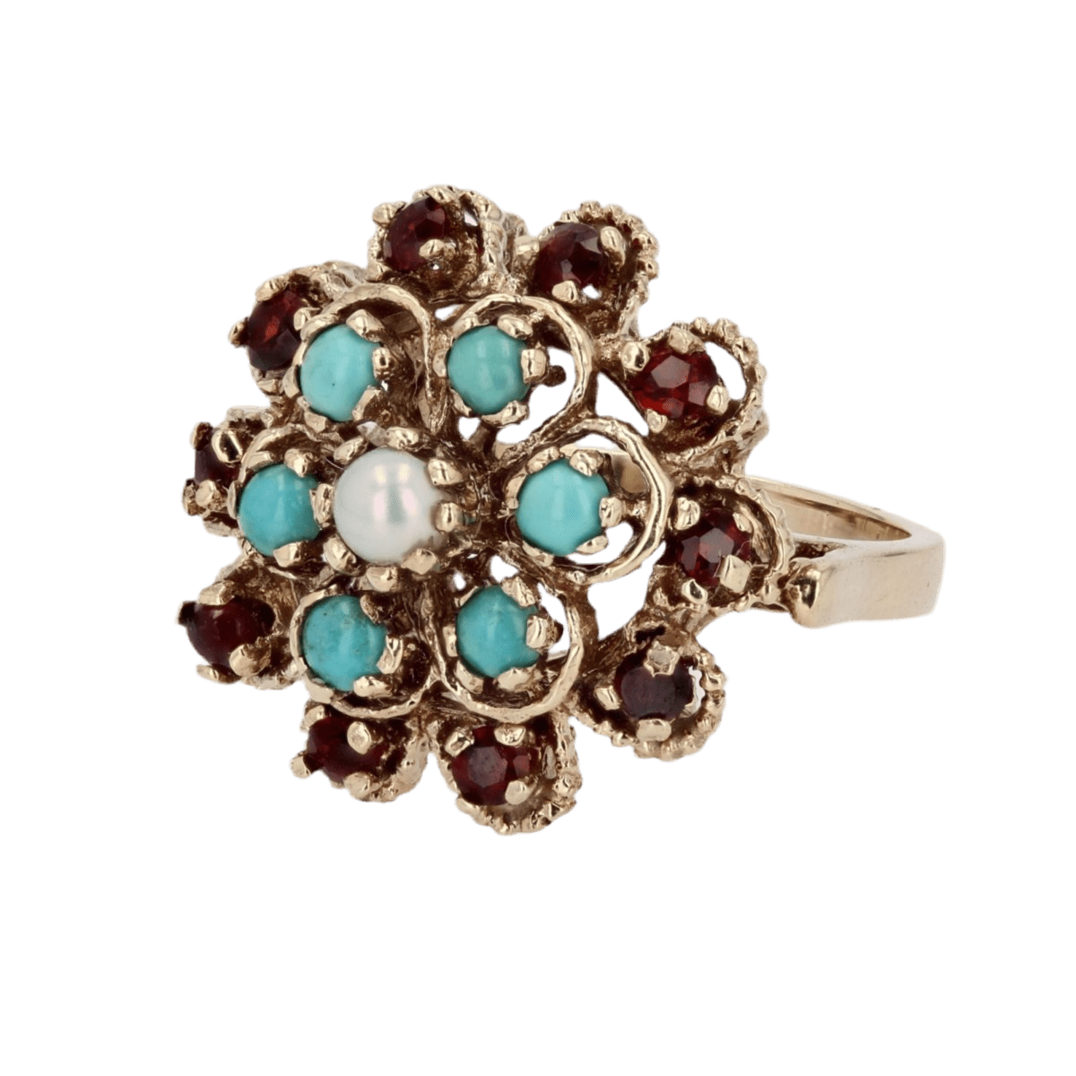 Bague Dôme en or jaune, citrines, turquoises et perles - Castafiore