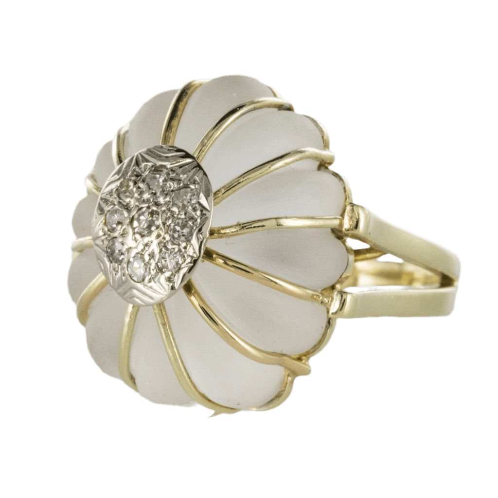 Bague Dôme en or jaune, cristal de roche et diamants - Castafiore