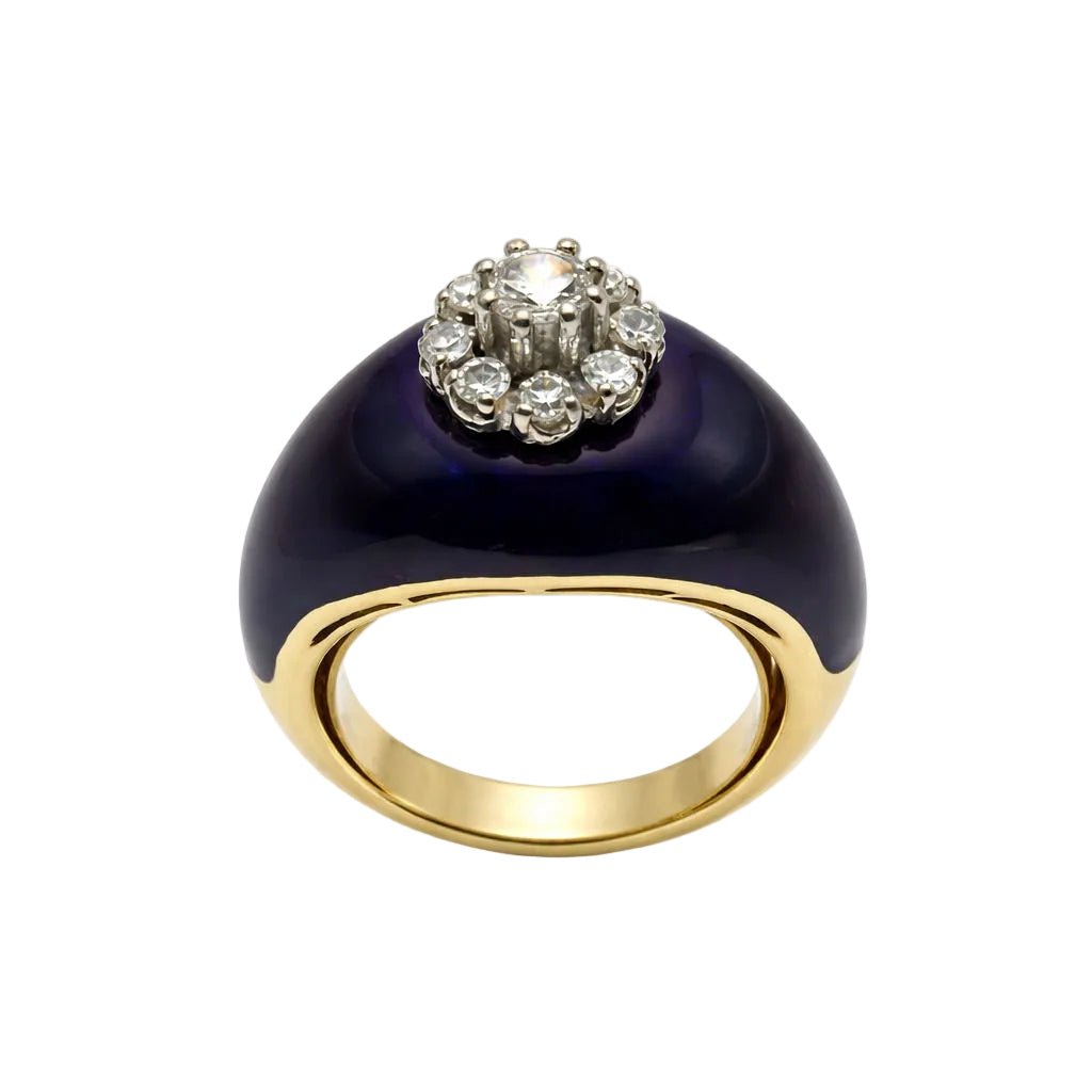 Bague Dôme en or jaune, émail, et diamants - Castafiore