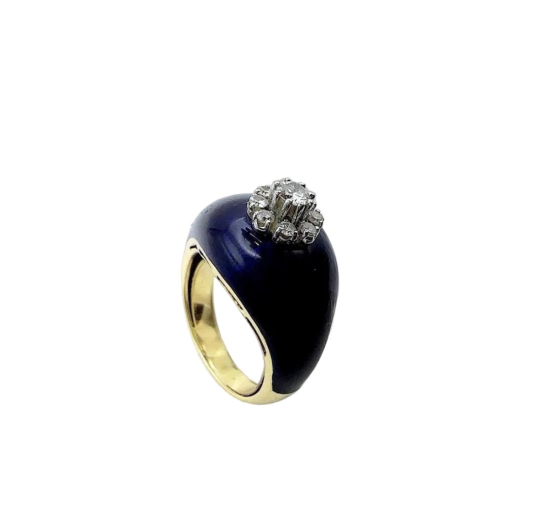 Bague Dôme en or jaune, émail, et diamants - Castafiore