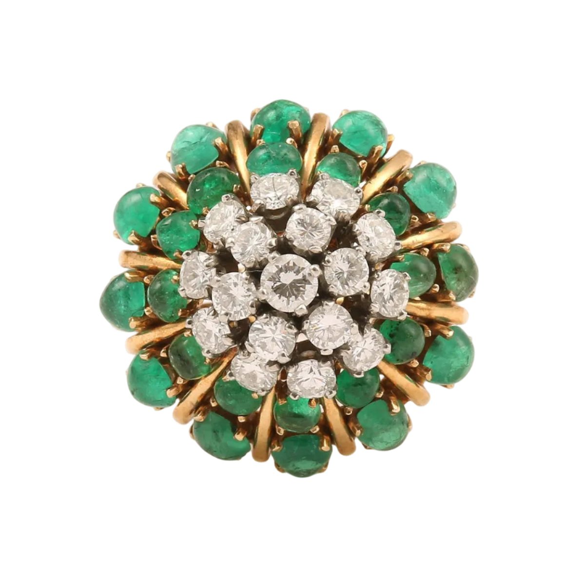 Bague Dôme en or jaune, émeraudes et diamants - Castafiore