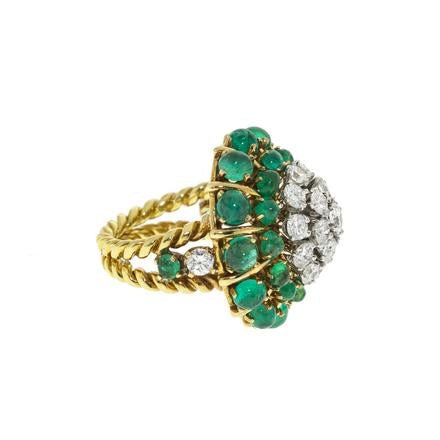 Bague Dôme en or jaune, émeraudes et diamants - Castafiore