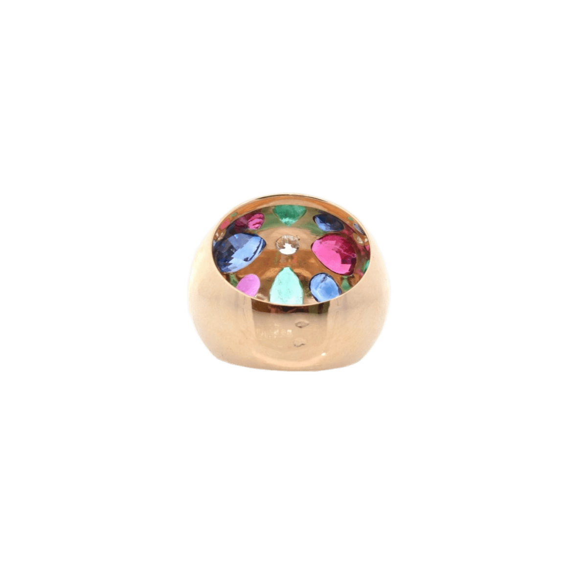 Bague Dôme en or jaune, émeraudes, rubis, saphirs, tourmaline et diamants - Castafiore