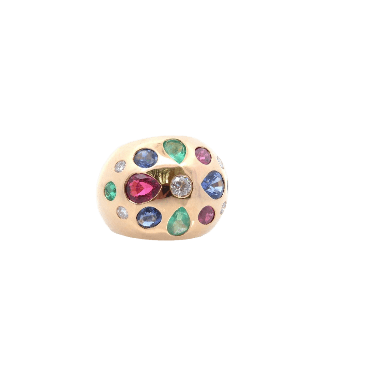 Bague Dôme en or jaune, émeraudes, rubis, saphirs, tourmaline et diamants - Castafiore