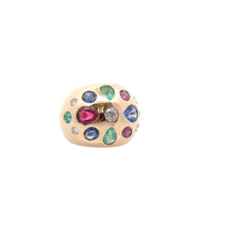 Bague Dôme en or jaune, émeraudes, rubis, saphirs, tourmaline et diamants - Castafiore