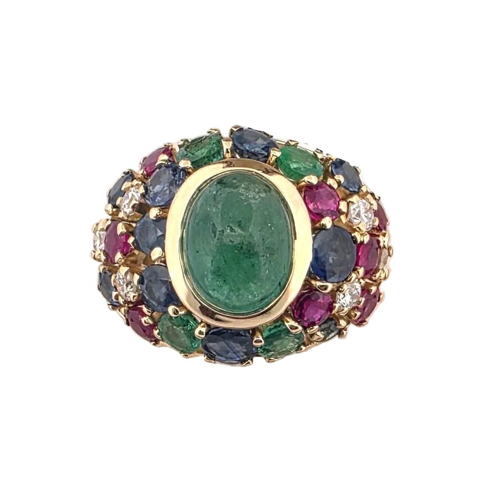 Bague Dôme en or jaune, émeraudes, saphirs, rubis et diamants - Castafiore