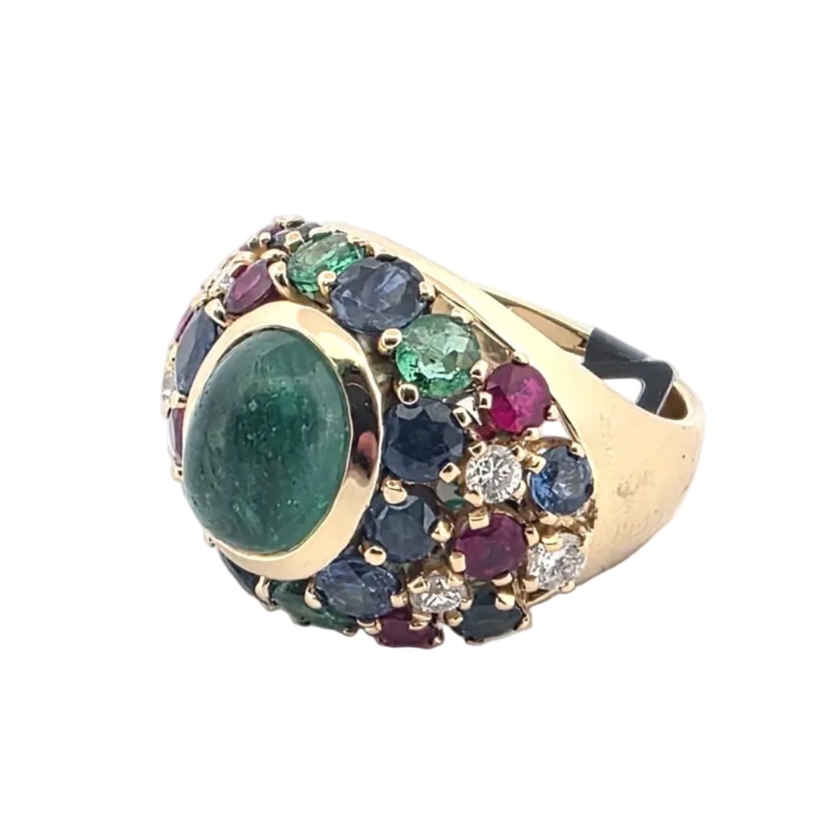 Bague Dôme en or jaune, émeraudes, saphirs, rubis et diamants - Castafiore