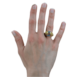 Bague Dôme en or jaune et aigue - marine - Castafiore