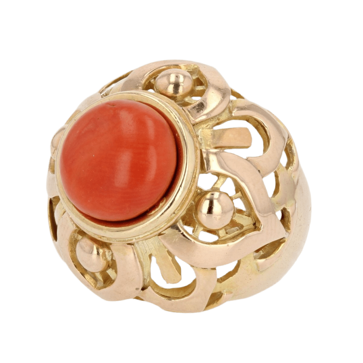 Bague Dôme en or jaune et corail - Castafiore