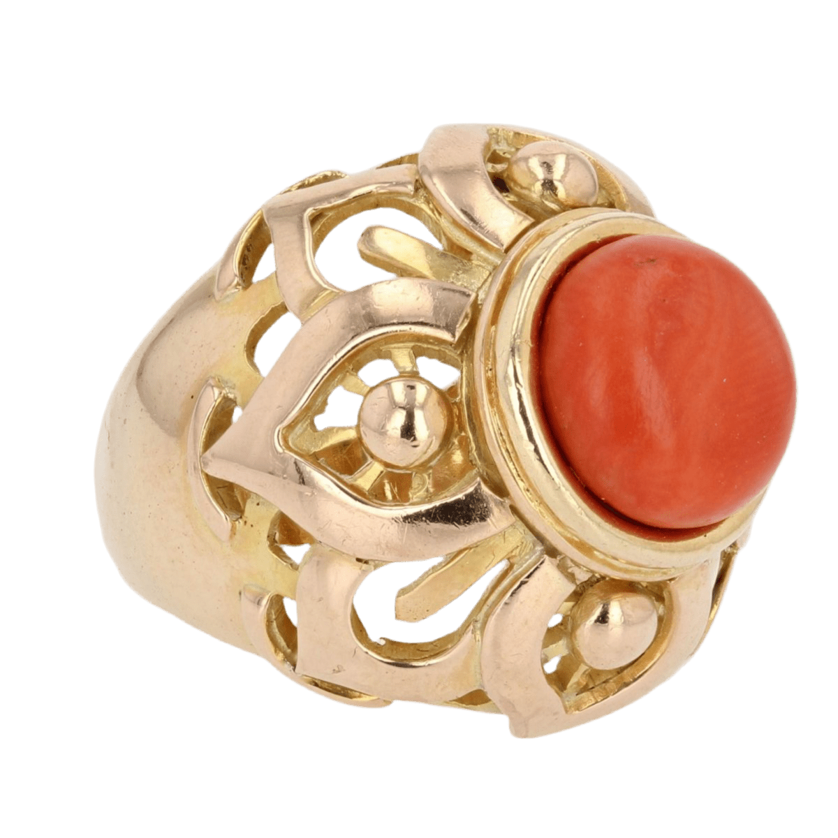 Bague Dôme en or jaune et corail - Castafiore