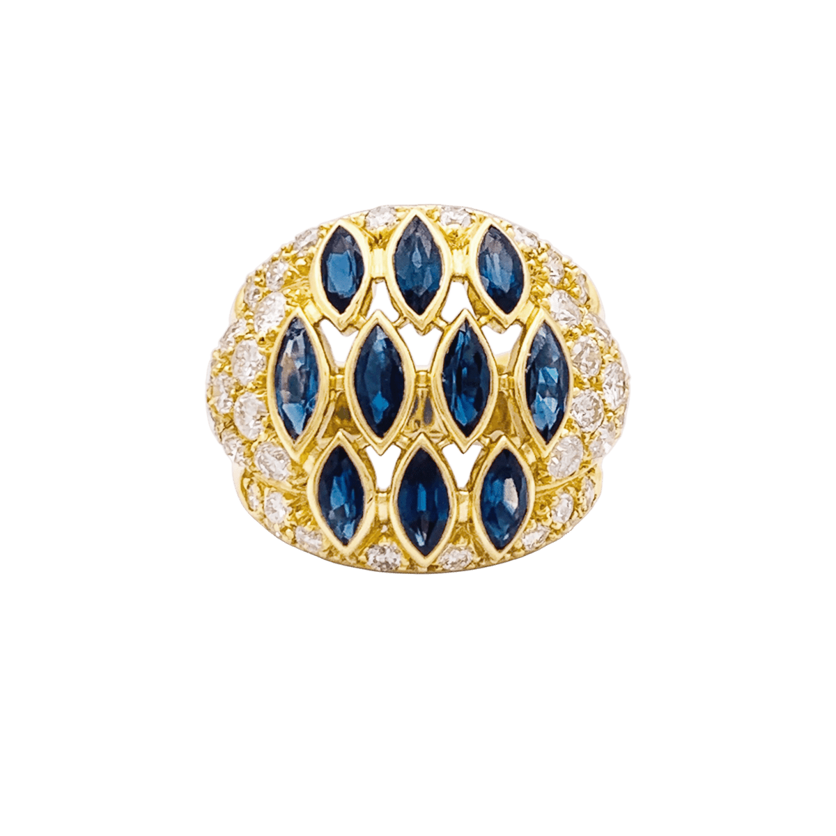 Bague Dôme en or jaune et saphirs et diamants - Castafiore
