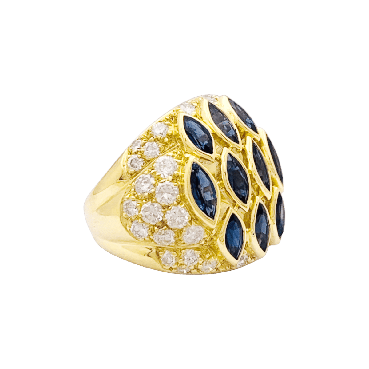 Bague Dôme en or jaune et saphirs et diamants - Castafiore