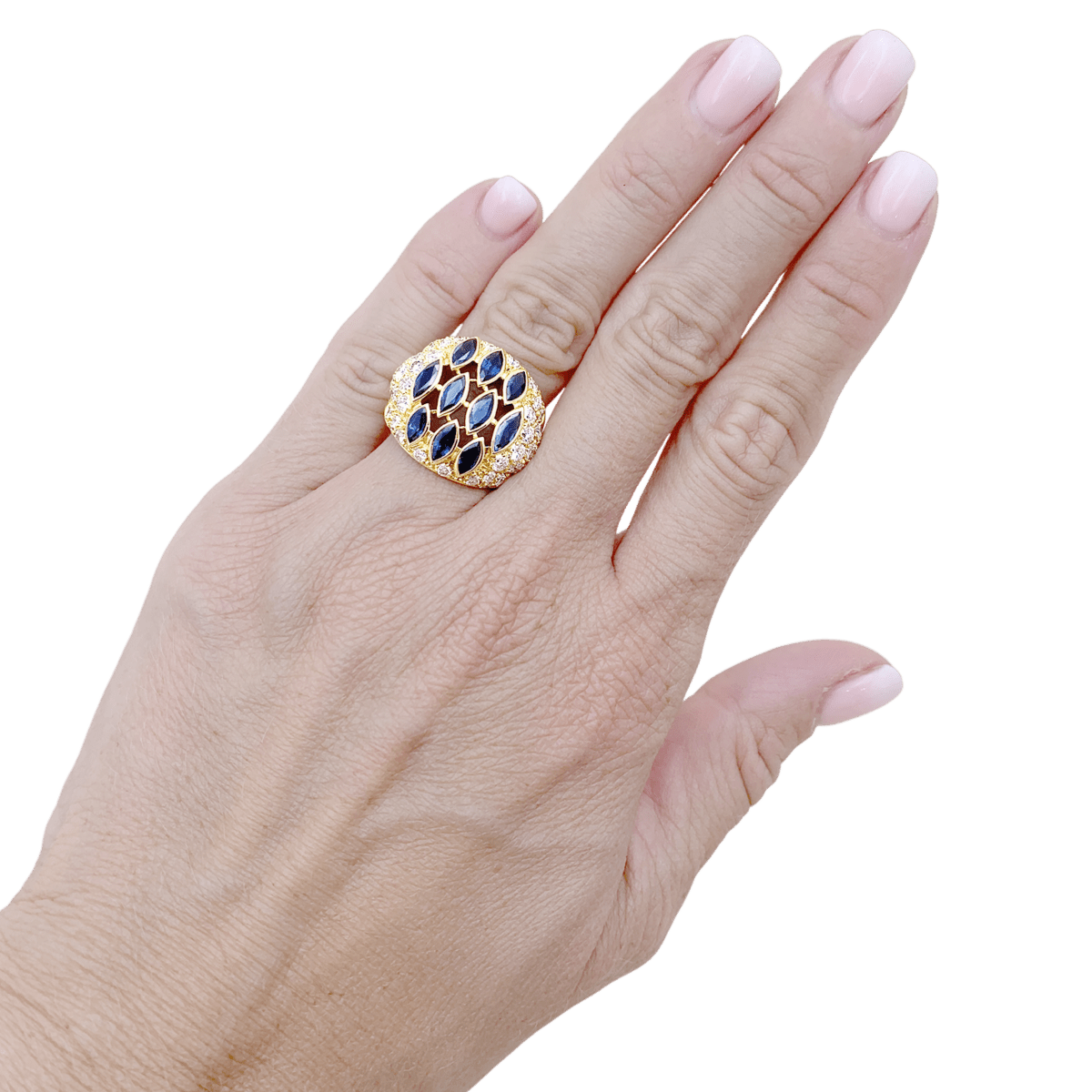 Bague Dôme en or jaune et saphirs et diamants - Castafiore