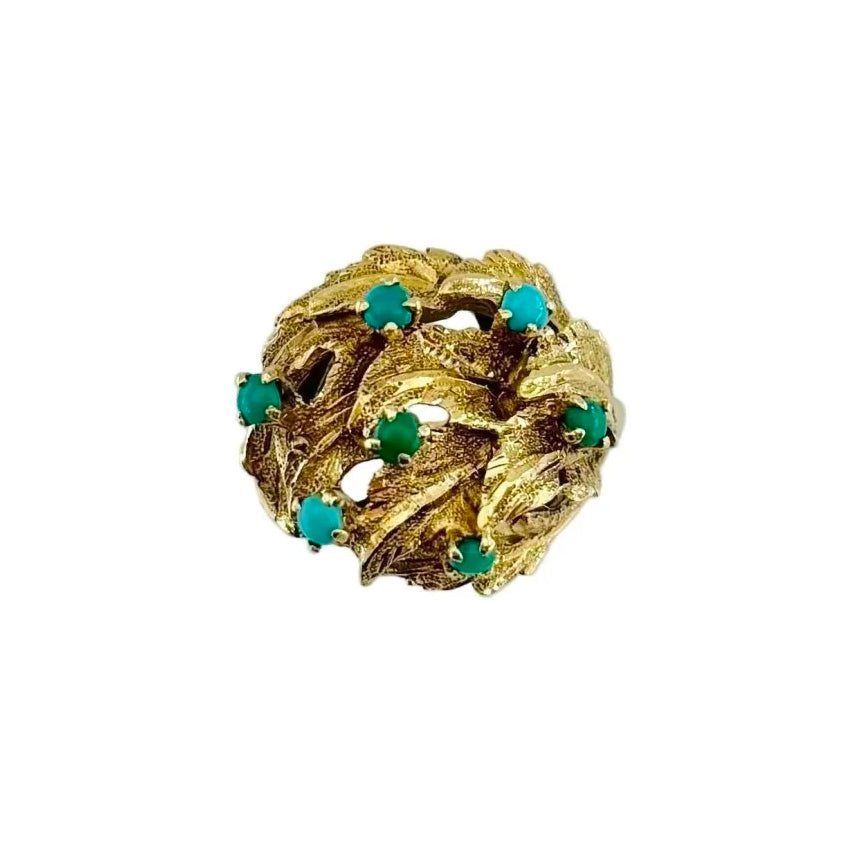 Bague Dôme en or jaune et turquoise
