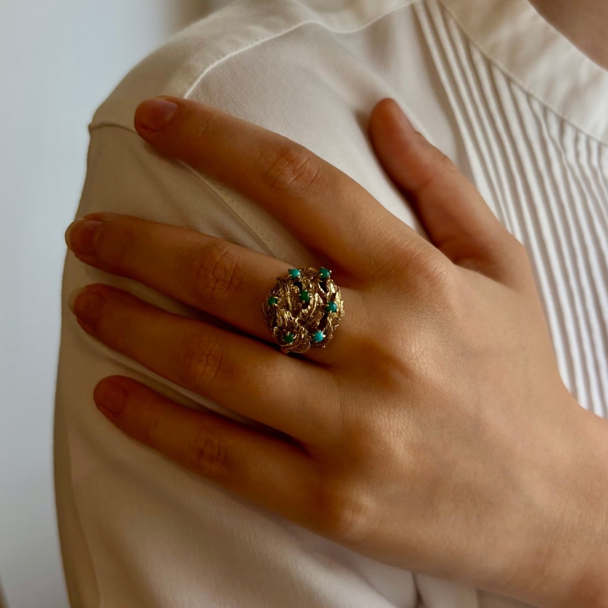 Bague Dôme en or jaune et turquoise - Castafiore