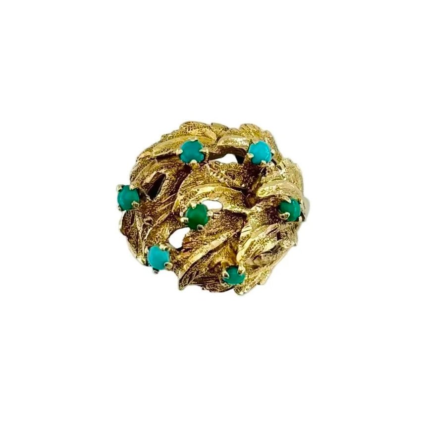 Bague Dôme en or jaune et turquoise - Castafiore