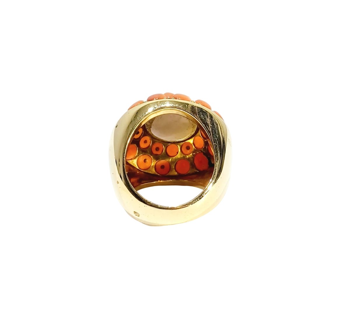 Bague Dôme en or jaune, perle et corail - Castafiore