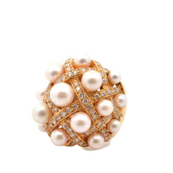 Bague Dôme en or jaune, perles et diamants - Castafiore