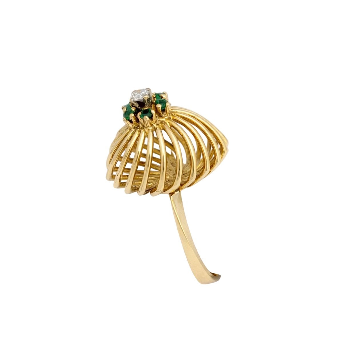 Bague Dôme en or jaune, pierres vertes et diamant - Castafiore