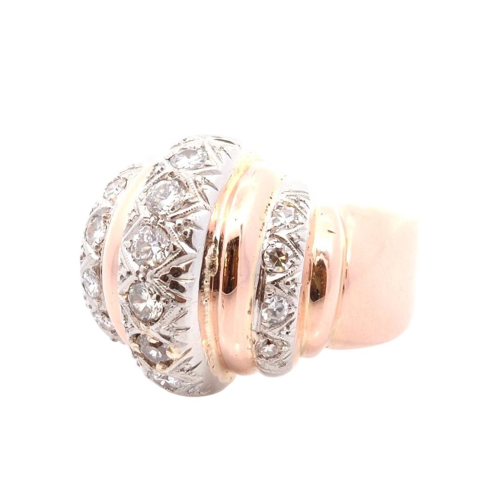 Bague Dôme en or jaune, platine, et diamants - Castafiore