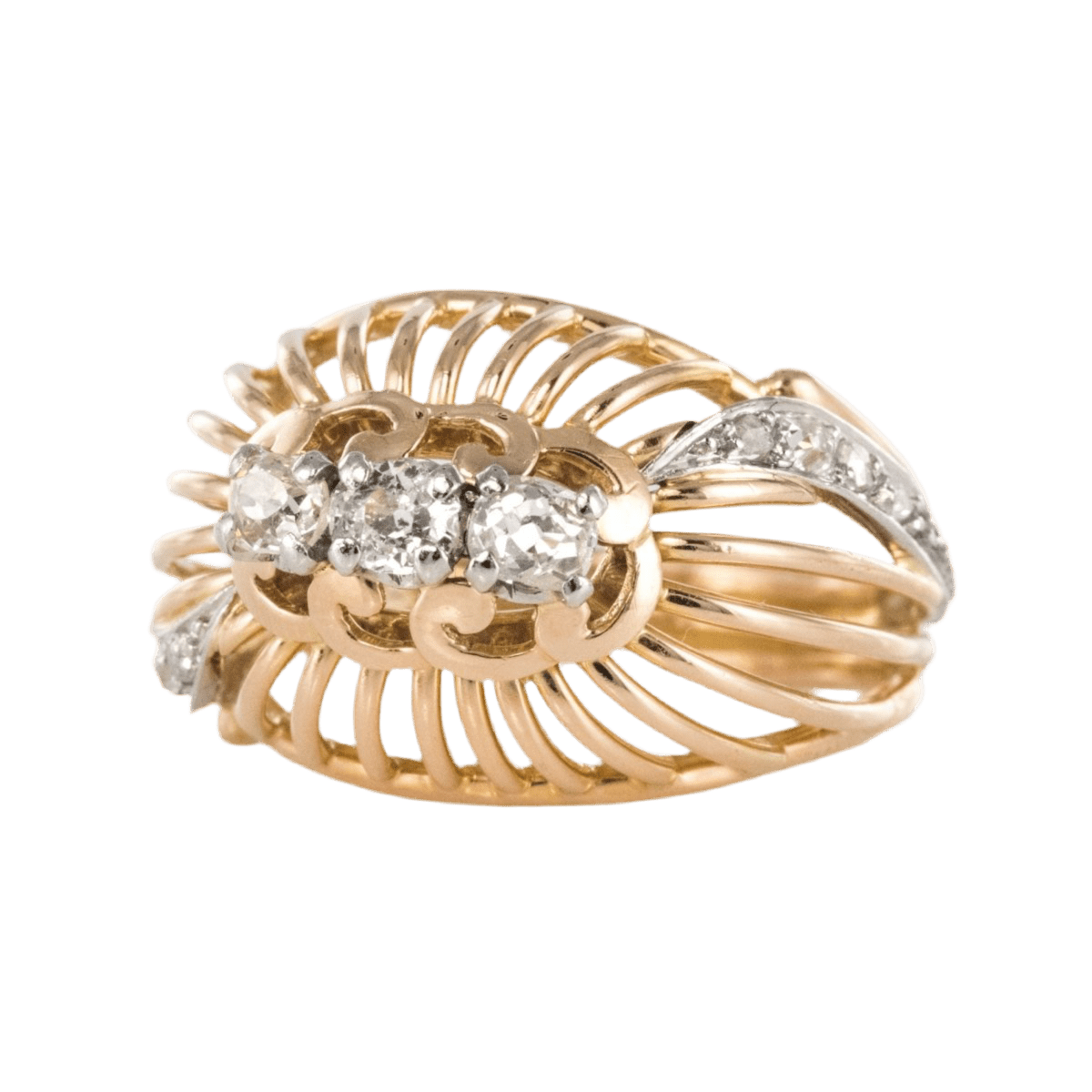 Bague Dôme en or jaune, platine et diamants - Castafiore