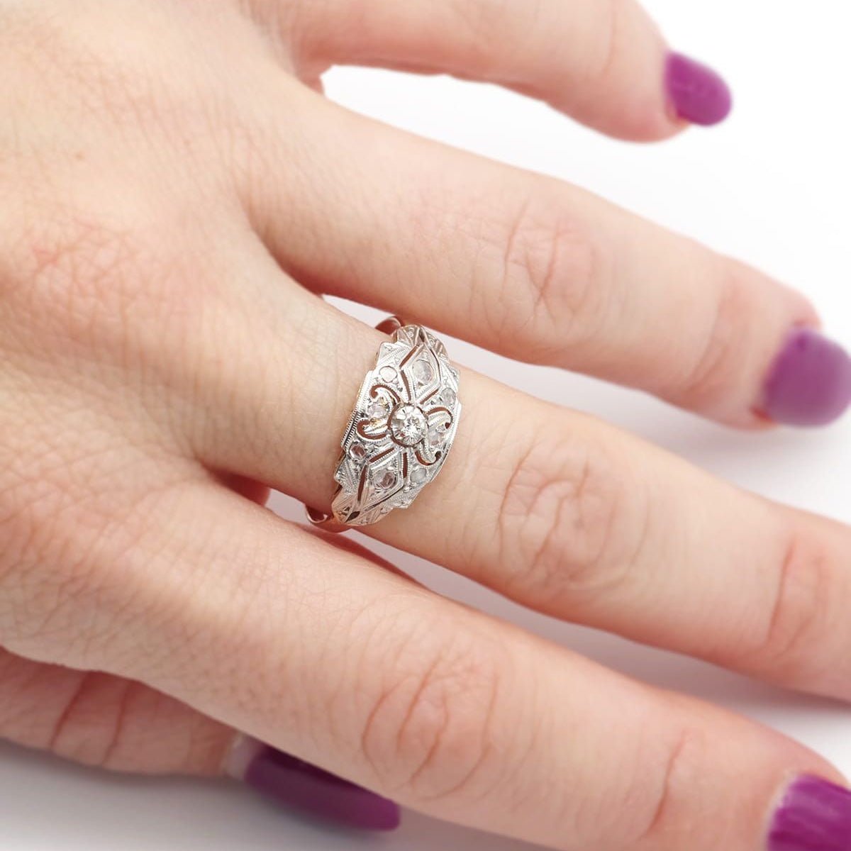 Bague Dôme en or jaune, platine et diamants - Castafiore