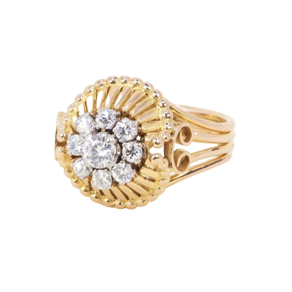 Bague Dôme en or jaune, platine et diamants - Castafiore
