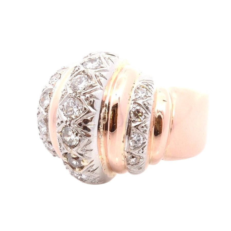 Bague Dôme en or jaune, platine, et diamants - Castafiore