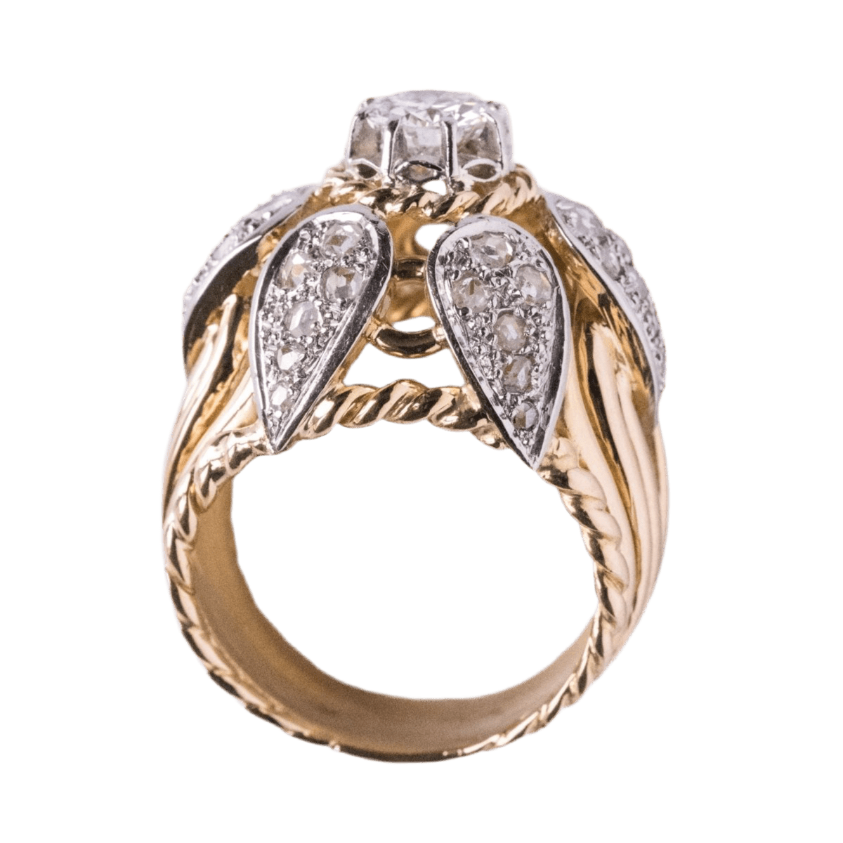 Bague Dôme en or jaune, platine et diamants - Castafiore