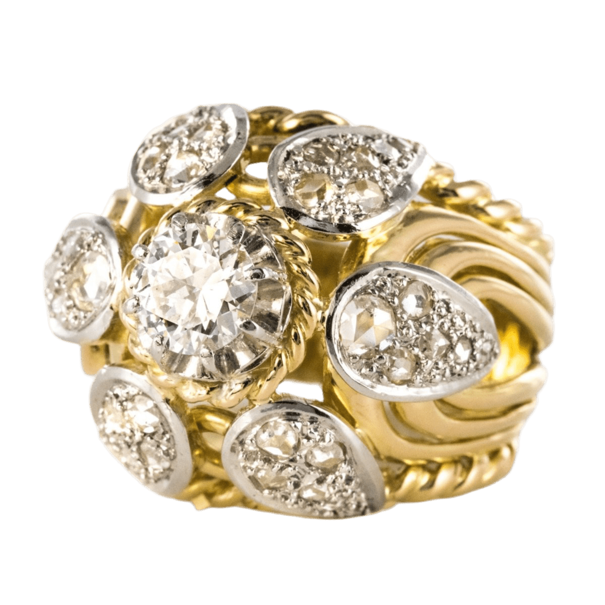 Bague Dôme en or jaune, platine et diamants - Castafiore