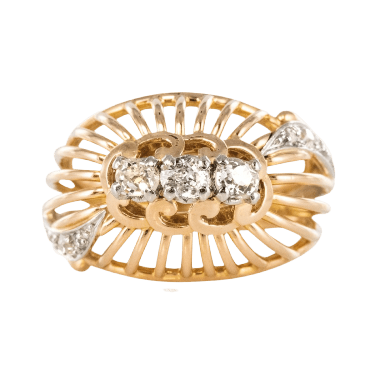 Bague Dôme en or jaune, platine et diamants - Castafiore