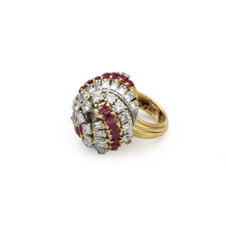 Bague Dôme en or jaune, platine, rubis et diamants - Castafiore