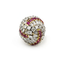 Bague Dôme en or jaune, platine, rubis et diamants - Castafiore