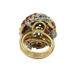 Bague Dôme en or jaune, platine, rubis et diamants - Castafiore