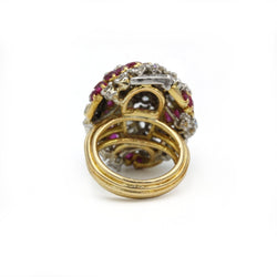 Bague Dôme en or jaune, platine, rubis et diamants - Castafiore