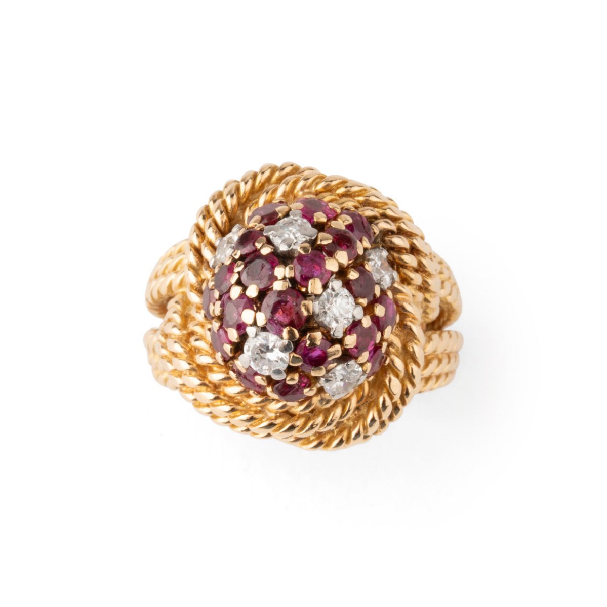 Bague Dôme en or jaune, rubis et diamants - Castafiore
