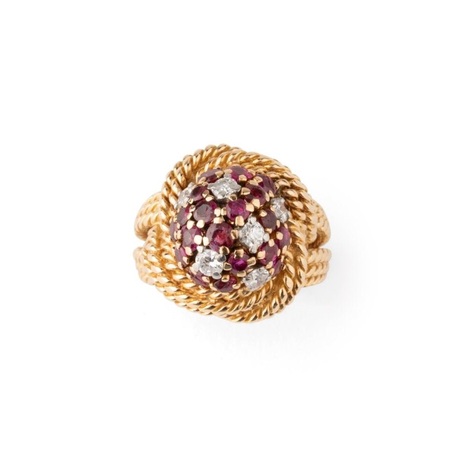 Bague Dôme en or jaune, rubis et diamants - Castafiore