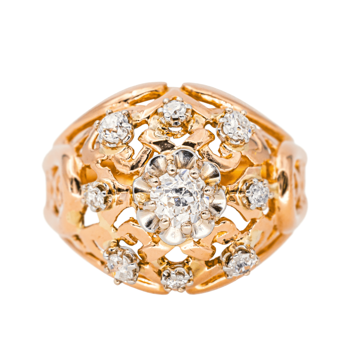 Bague Dôme en or rose et diamants - Castafiore