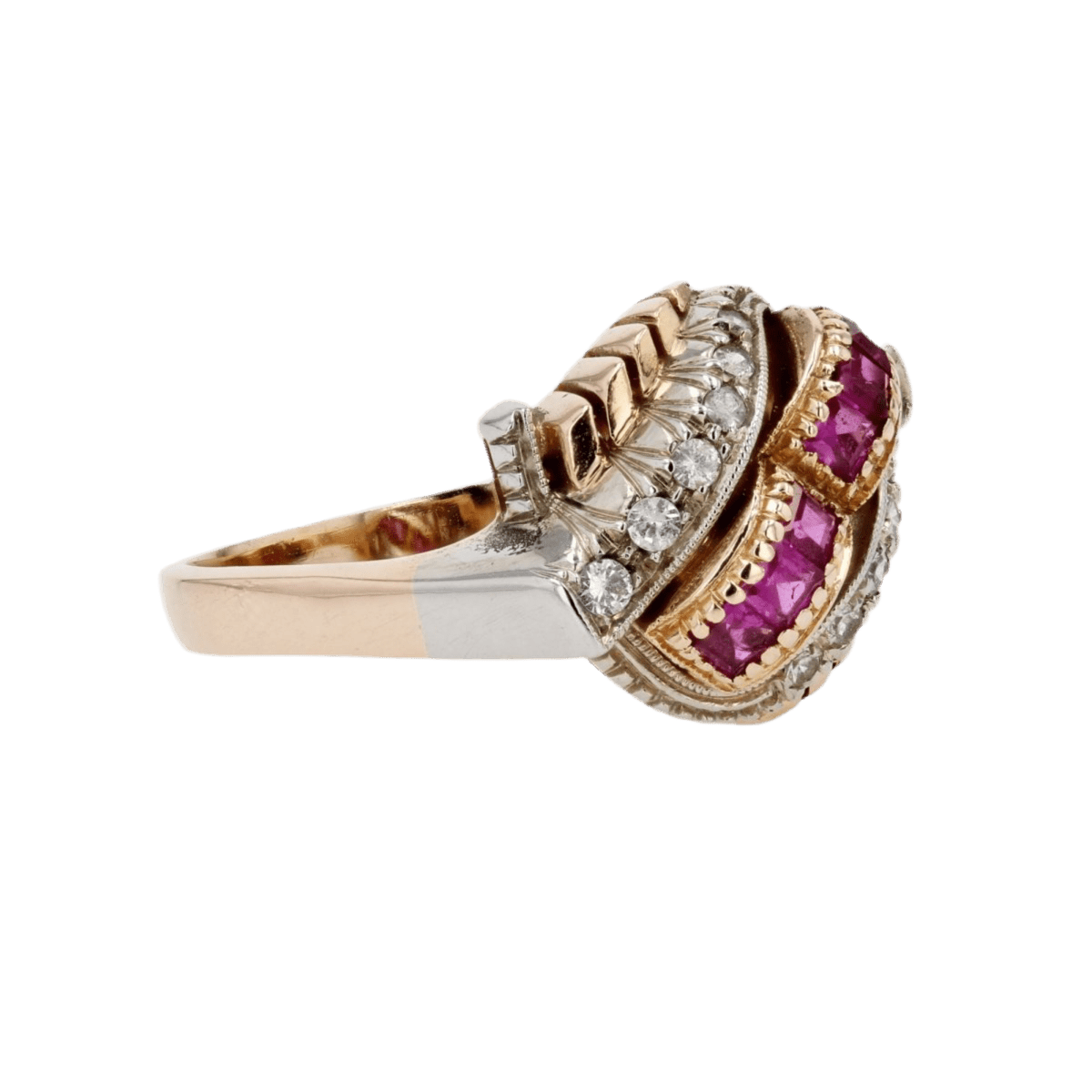 Bague Dôme en or rose, or blanc et rubis - Castafiore