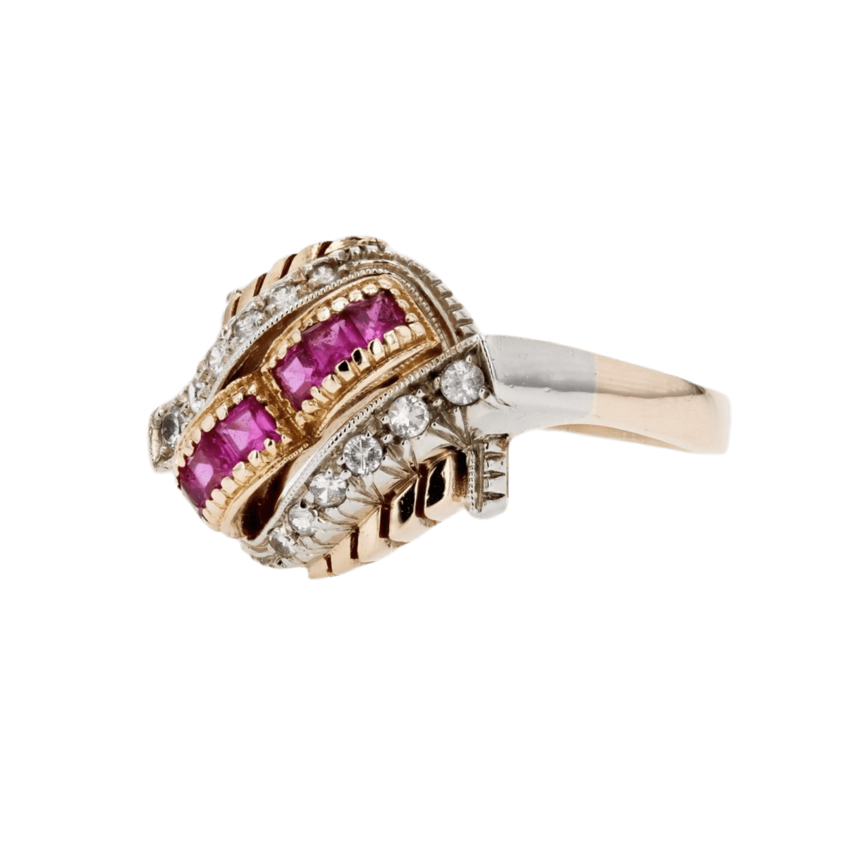 Bague Dôme en or rose, or blanc et rubis - Castafiore