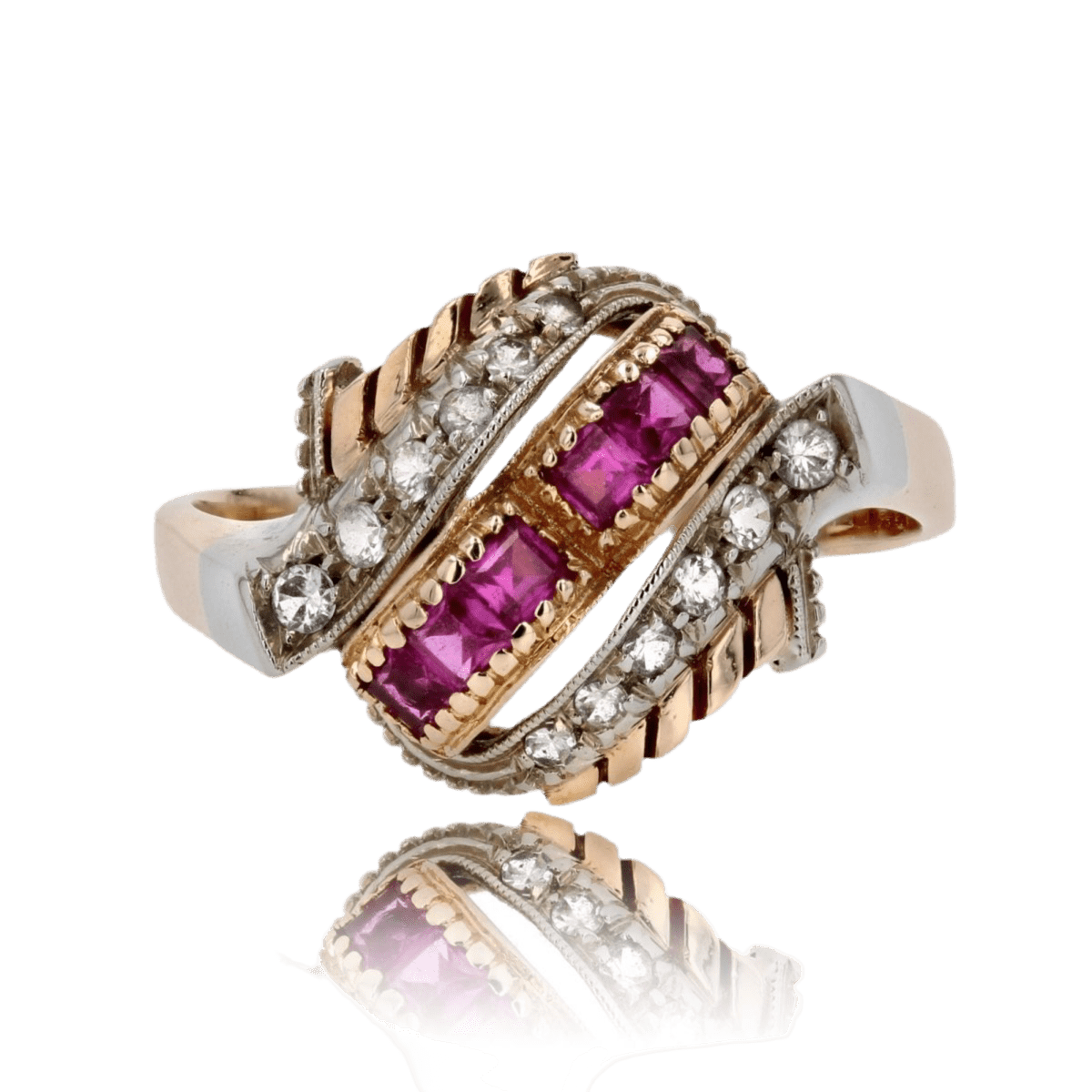 Bague Dôme en or rose, or blanc et rubis - Castafiore