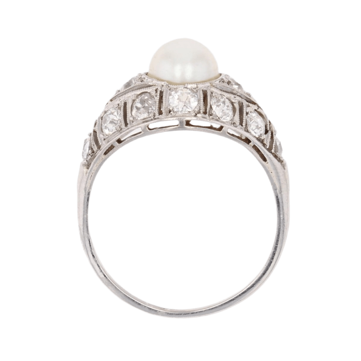 Bague Dôme en platine, perle et diamants - Castafiore